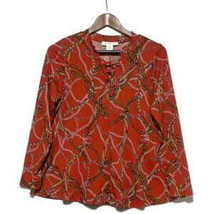 Skye's The Limit Top Women's Size Medium Pullover Orange Horse and Bridle Motif